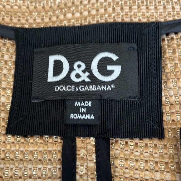 D&G Dolce and Gabbana Gold Metallic Tweed Cropped Blazer Jacket, IT 40 US 4 - Picture 14 of 16